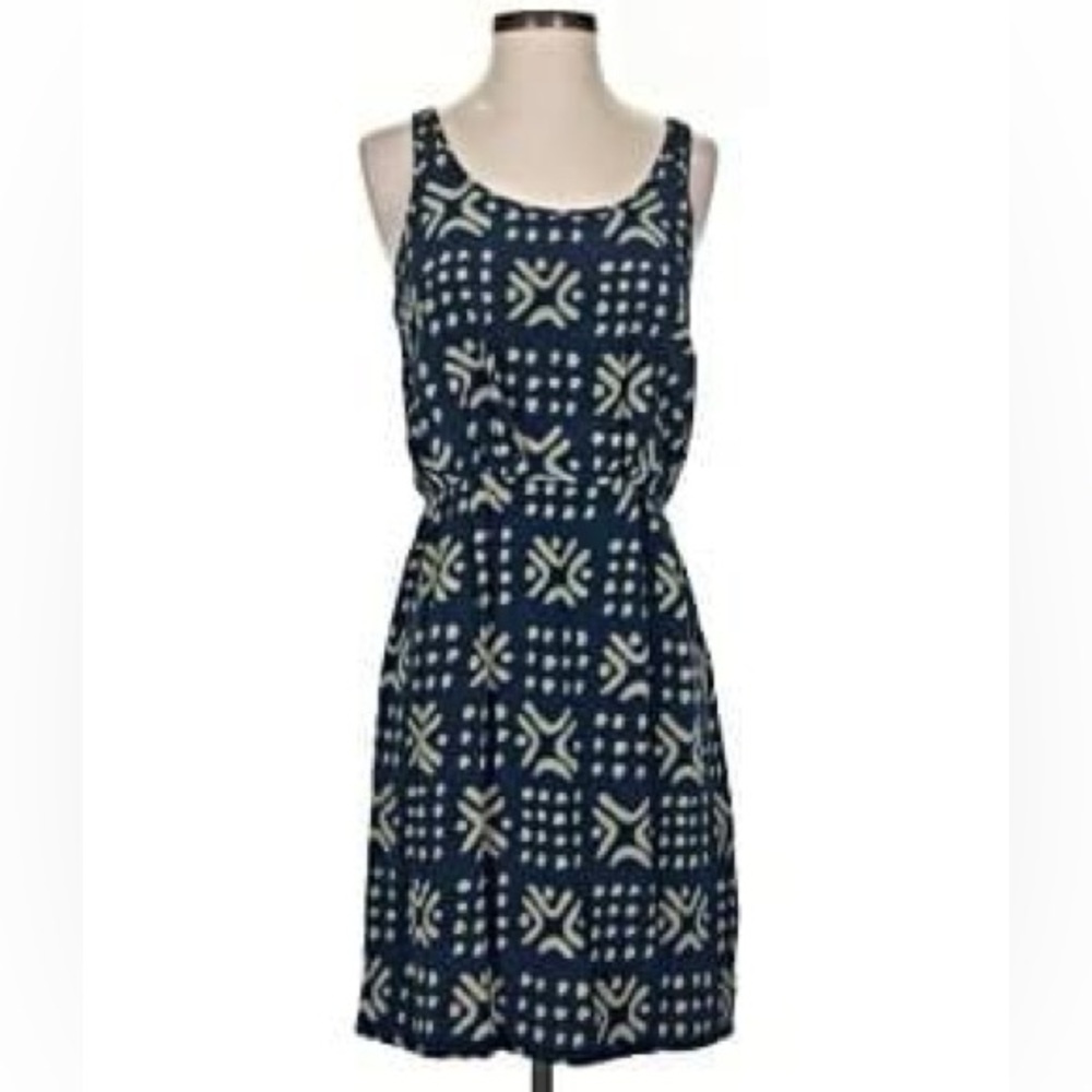 Anthropologie SARIAH Sleeveless Silk Dress 8 Cocktail Wedding Evening Navy Print